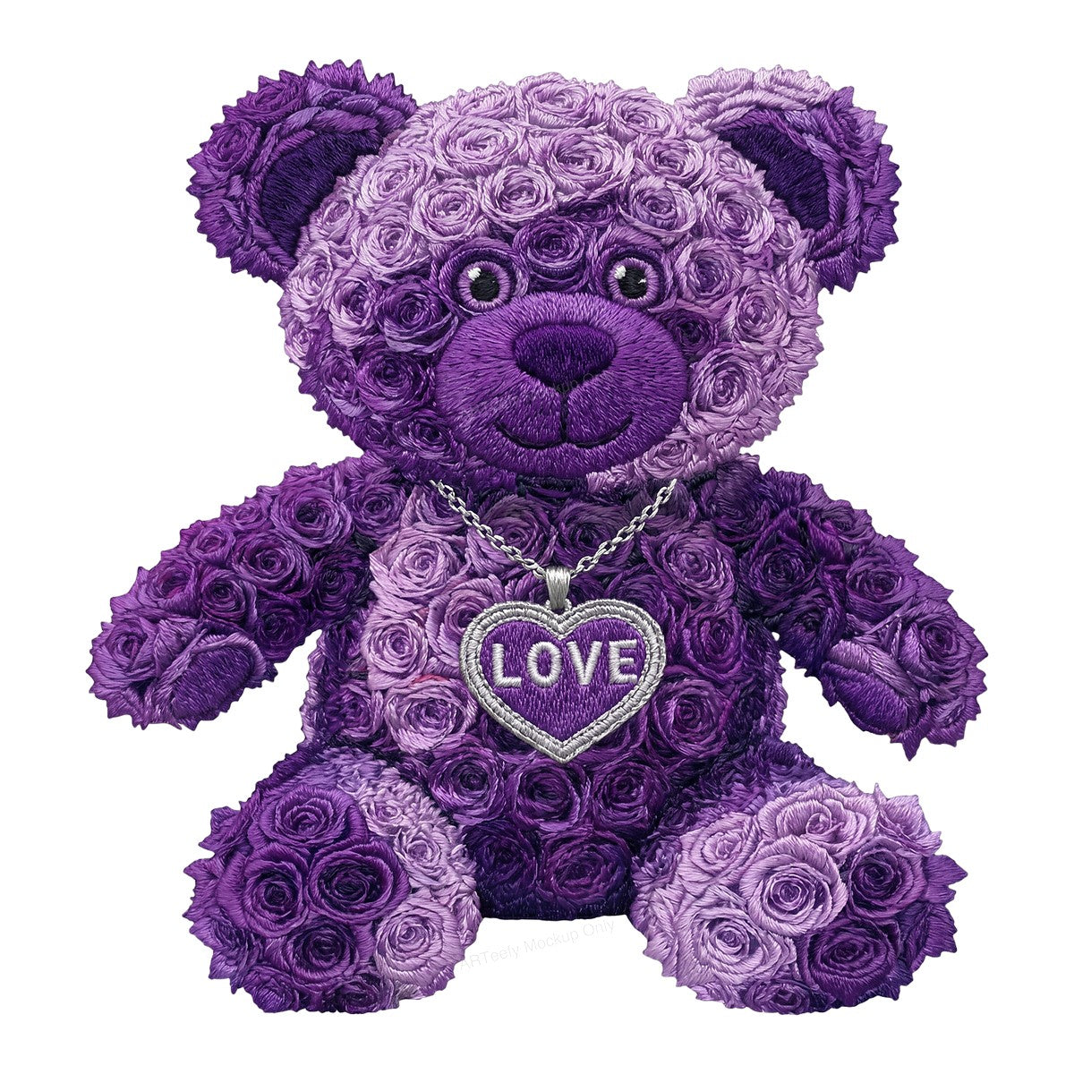 DTF Transfer Purple Rose Teddy Bear with Love Heart Pendant Graphic for T Shirts Hoodies and Valentine Gifts - 1