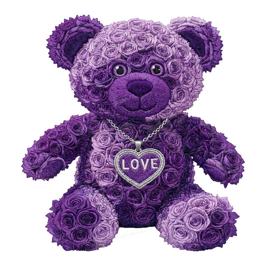 DTF Transfer Purple Rose Teddy Bear with Love Heart Pendant Graphic for T Shirts Hoodies and Valentine Gifts - 1