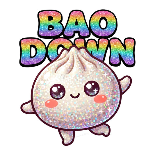 Funny Graphic Transfer Bao Down Glitter Dumpling Cartoon with Rainbow Text for T Shirts Hoodies and Tote Bags - 1