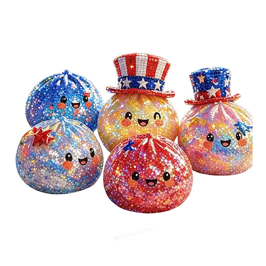 DTF Transfer Patriotic Glitter Smiley Fireworks Characters Graphic for 4th of July T Shirts and Holiday Apparel - 1