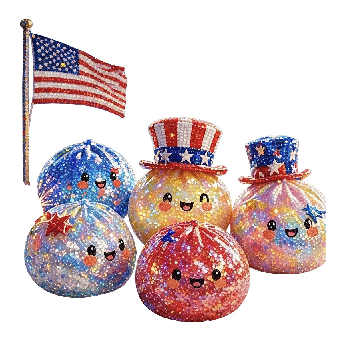 DTF Transfer Patriotic Kawaii Sparkle Faces with American Flag Graphic for 4th of July T Shirts and Hoodies - 1