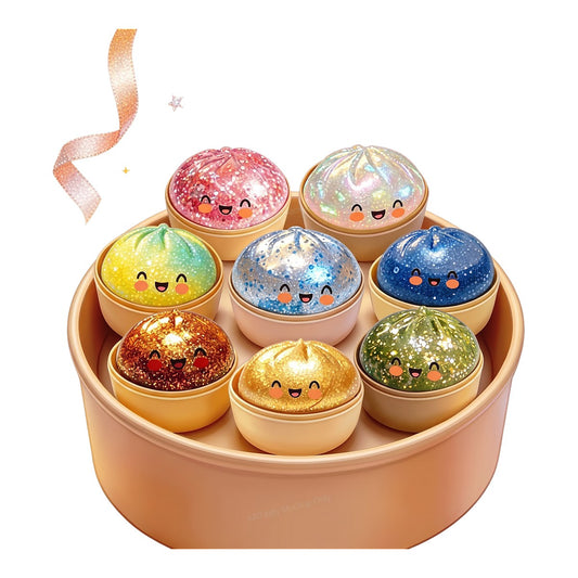 Funny Graphic Transfer Cute Glitter Dumpling Faces Cartoon Steamer Basket Design for T Shirts Hoodies and Tote Bags - 1