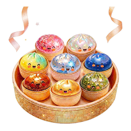 DTF Heat Transfer Cute Rainbow Dumpling Characters Glitter Style Graphic for T Shirts Hoodies and Tote Bags - 1