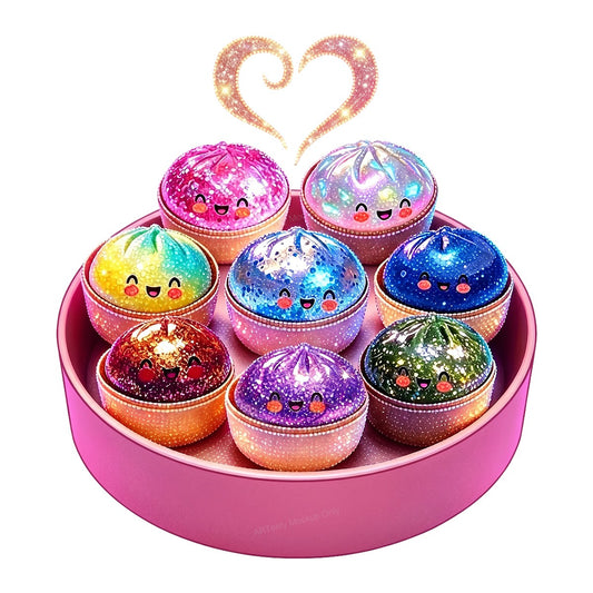 DTF Heat Transfer Kawaii Rainbow Dumpling Characters Sparkle Heart Design for T Shirts Hoodies and Tote Bags - 1