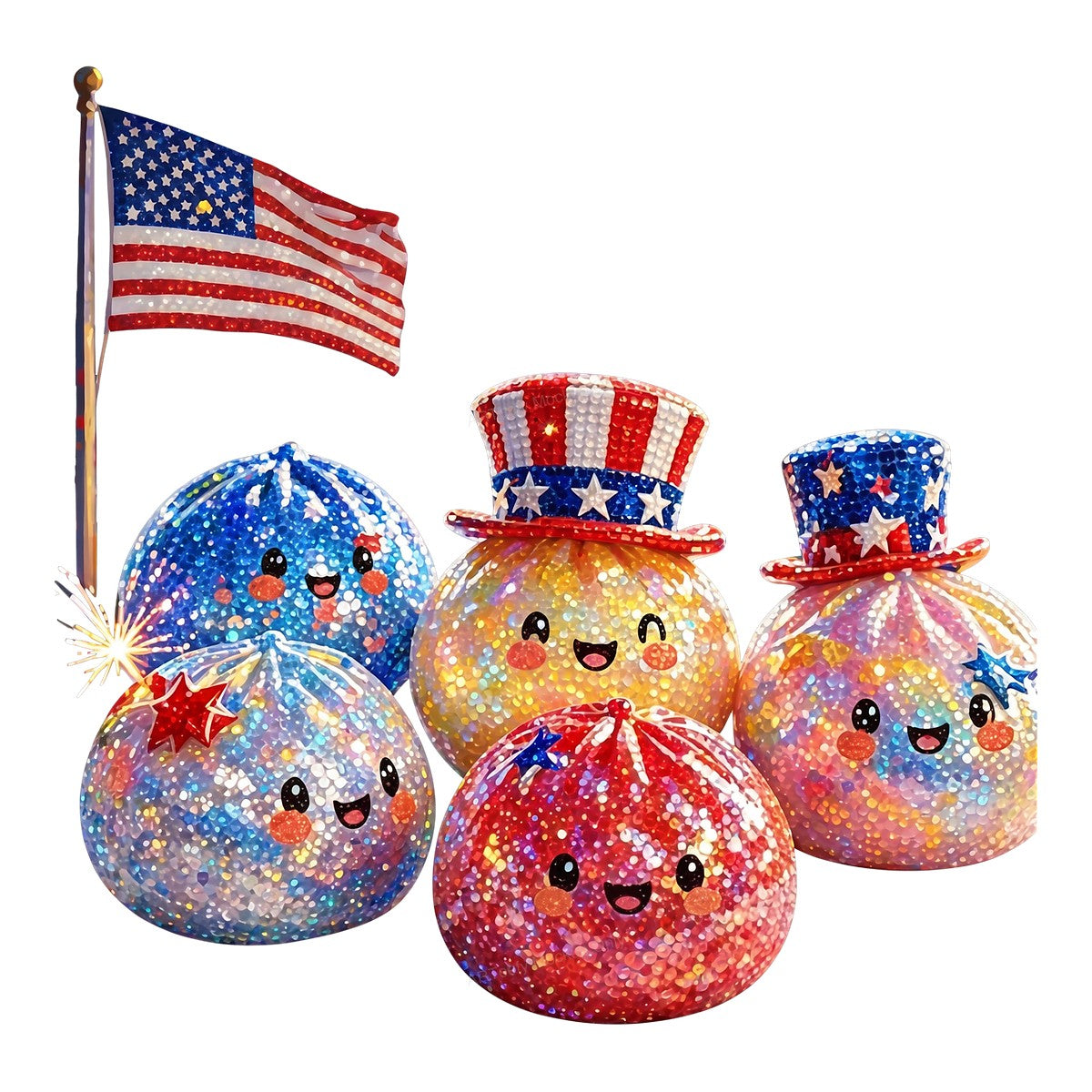 DTF Heat Transfer Patriotic Sparkle Smiley Fireworks Graphic with American Flag for 4th of July T Shirts and Hoodies - 1