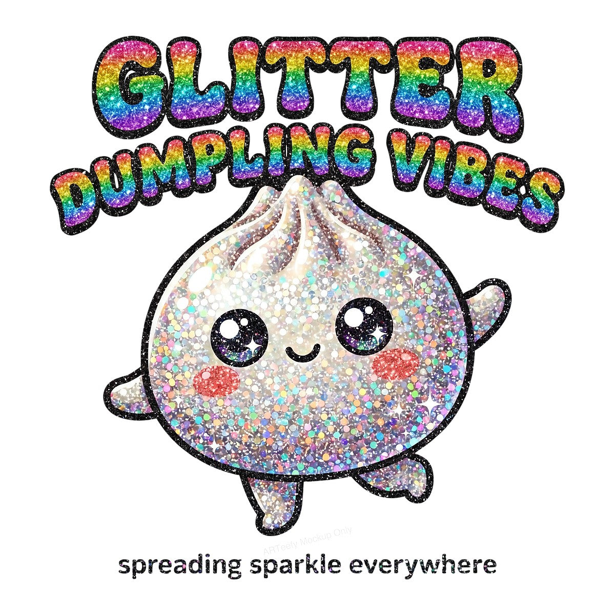 DTF Heat Transfer Glitter Dumpling Vibes Rainbow Sparkle Graphic for T Shirts Hoodies and Tote Bags - 1