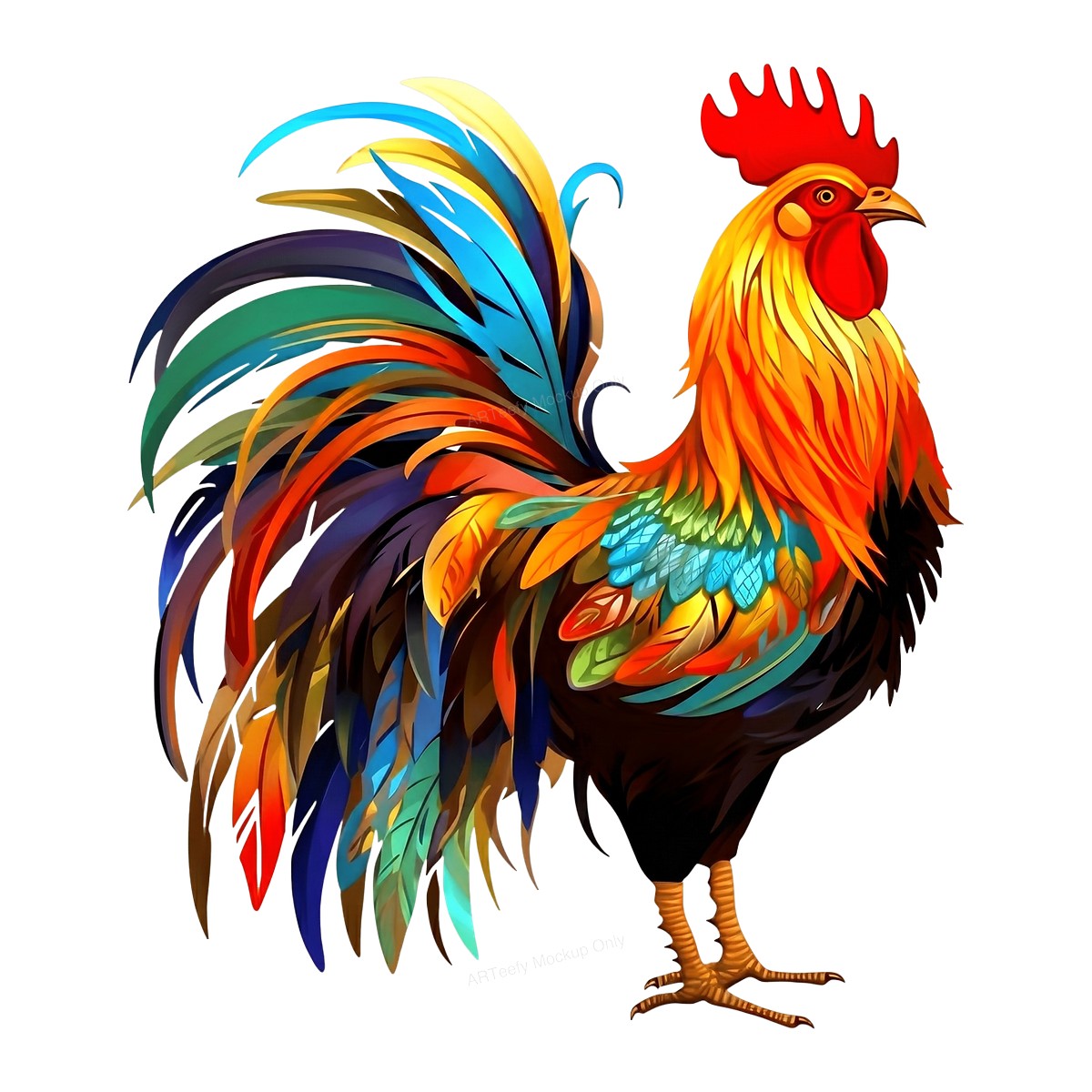 DTF Transfer Colorful Rooster Art Illustration Graphic for T Shirts Hoodies and Farmhouse Apparel - 1