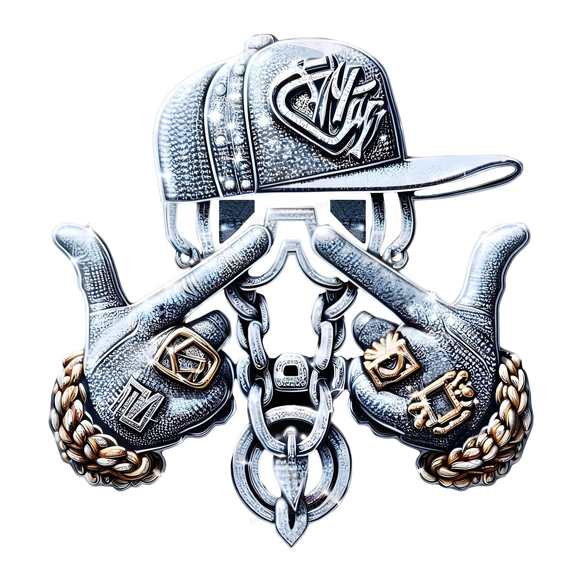 DTF Transfer Bling Skeleton Hands with Chains and Rings Hip Hop Graphic for T Shirts Hoodies and Streetwear Apparel - 1