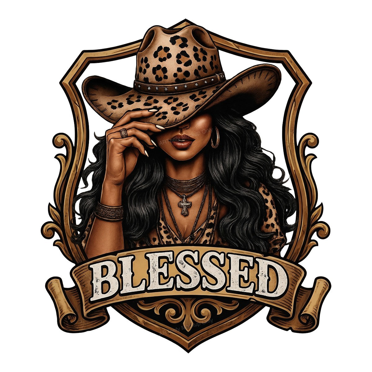 Christian Heat Transfer Blessed Cowgirl Leopard Hat Western Graphic for T Shirts Hoodies and Tote Bags - 1