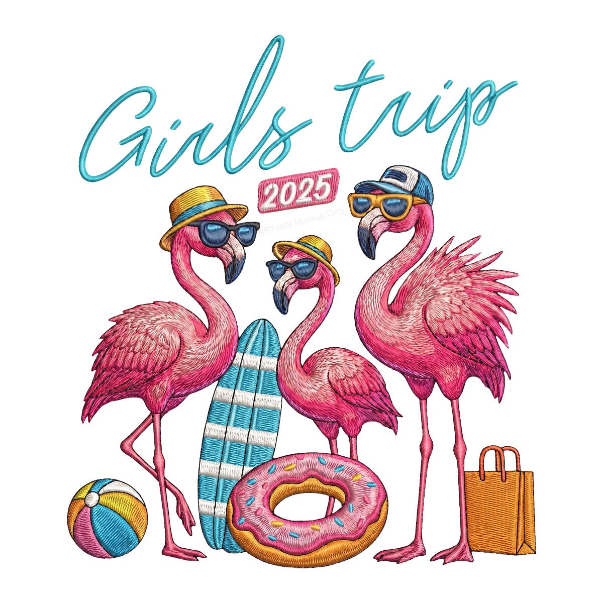 DTF Heat Transfer Girls Trip 2025 Flamingo Beach Vacation Graphic for T Shirts Hoodies and Tote Bags - 1