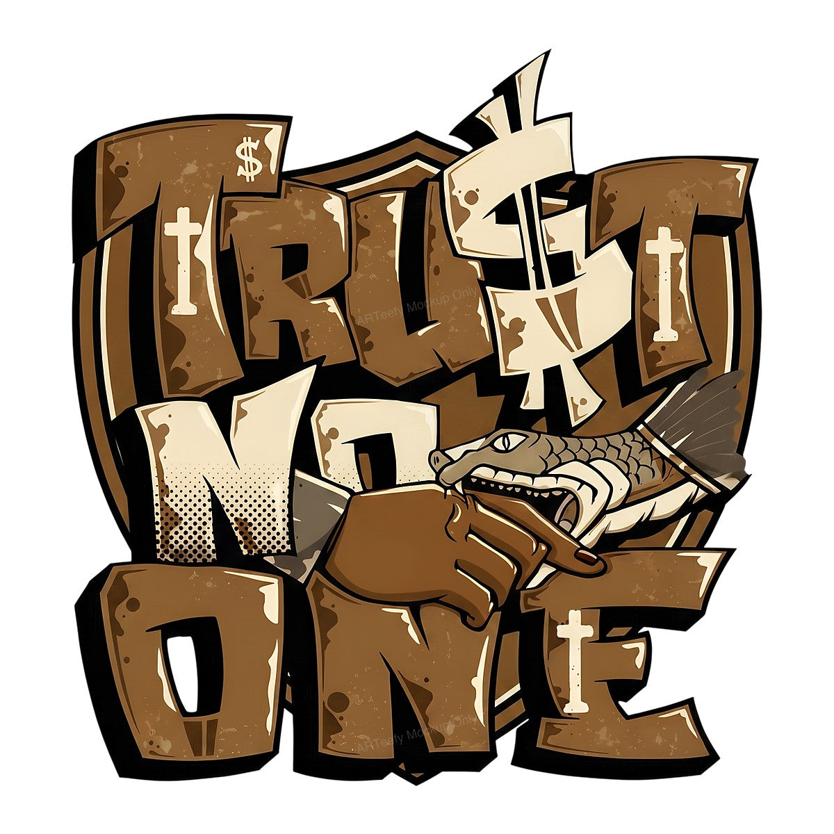 DTF Heat Transfer Trust No One Snake Bite Hand Graphic for T Shirts Hoodies and Streetwear Apparel - 1