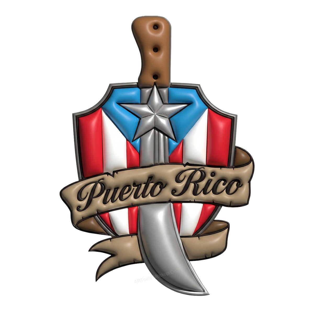 DTF Heat Transfer Puerto Rico Flag Shield with Knife Graphic for T Shirts Hoodies and Tote Bags - 1