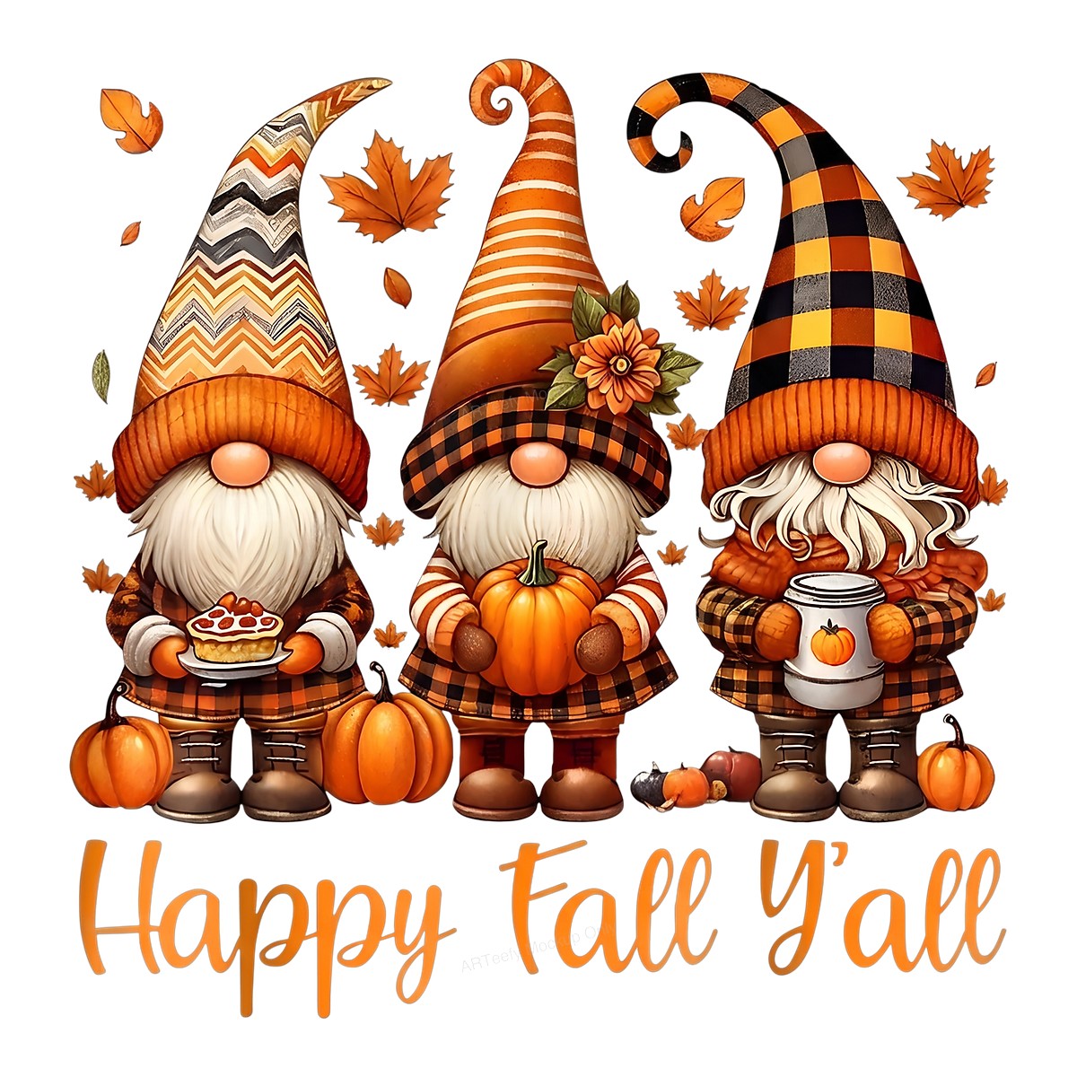 DTF Heat Transfer Happy Fall Y’all Autumn Gnomes Pumpkin Graphic for T Shirts Hoodies and Tote Bags - 1