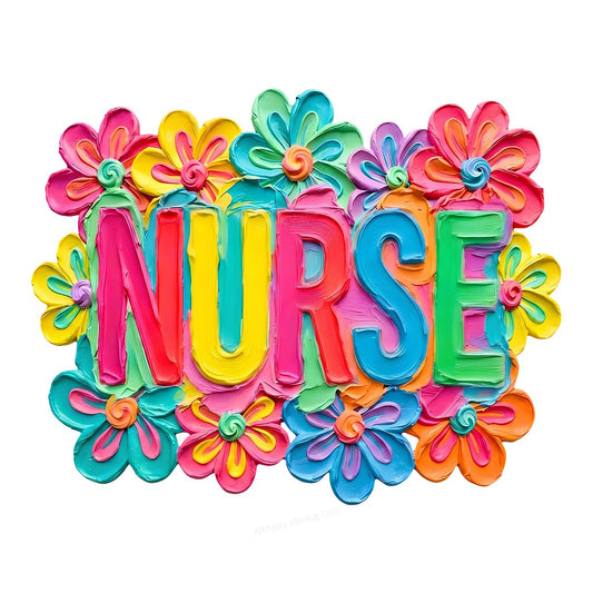 DTF Heat Transfer Colorful Nurse Text with Bright Floral Graphic for T Shirts Hoodies and Tote Bags - 1