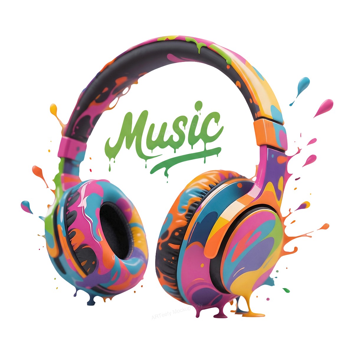 DTF Transfer Colorful Headphones Music Splash Graphic for T Shirts Hoodies and Tote Bags - 1
