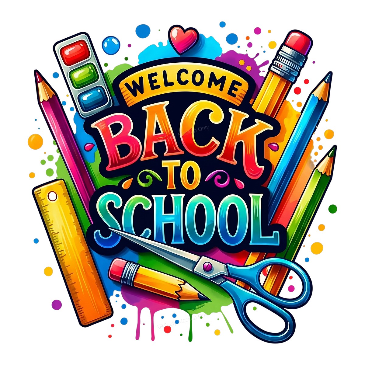 DTF Transfer Welcome Back To School Colorful Pencil and Ruler Graphic for Teacher Shirts and Classroom Apparel - 1