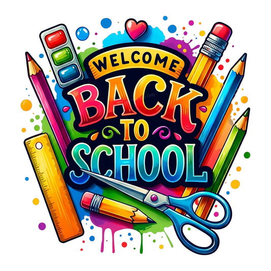 DTF Transfer Welcome Back To School Colorful Pencil and Ruler Graphic for Teacher Shirts and Classroom Apparel - 1
