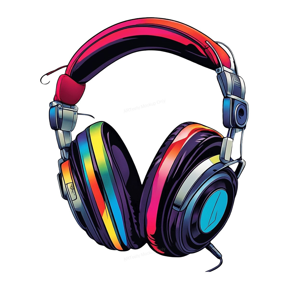 DTF Heat Transfer Neon Rainbow Headphones Graphic Design for T Shirts Hoodies and Tote Bags - 1