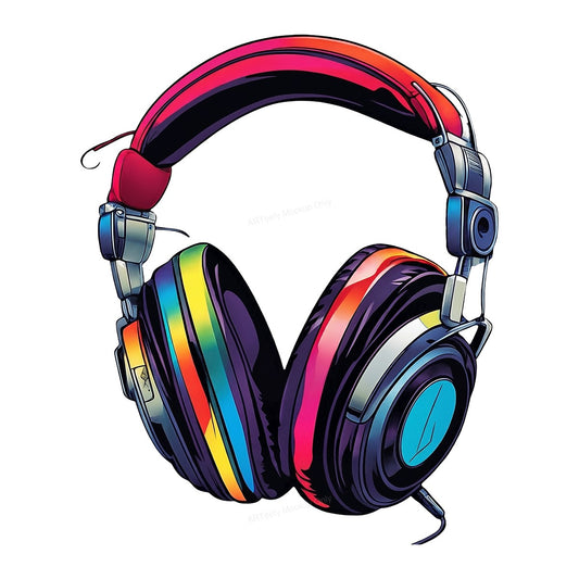 DTF Heat Transfer Neon Rainbow Headphones Graphic Design for T Shirts Hoodies and Tote Bags - 1