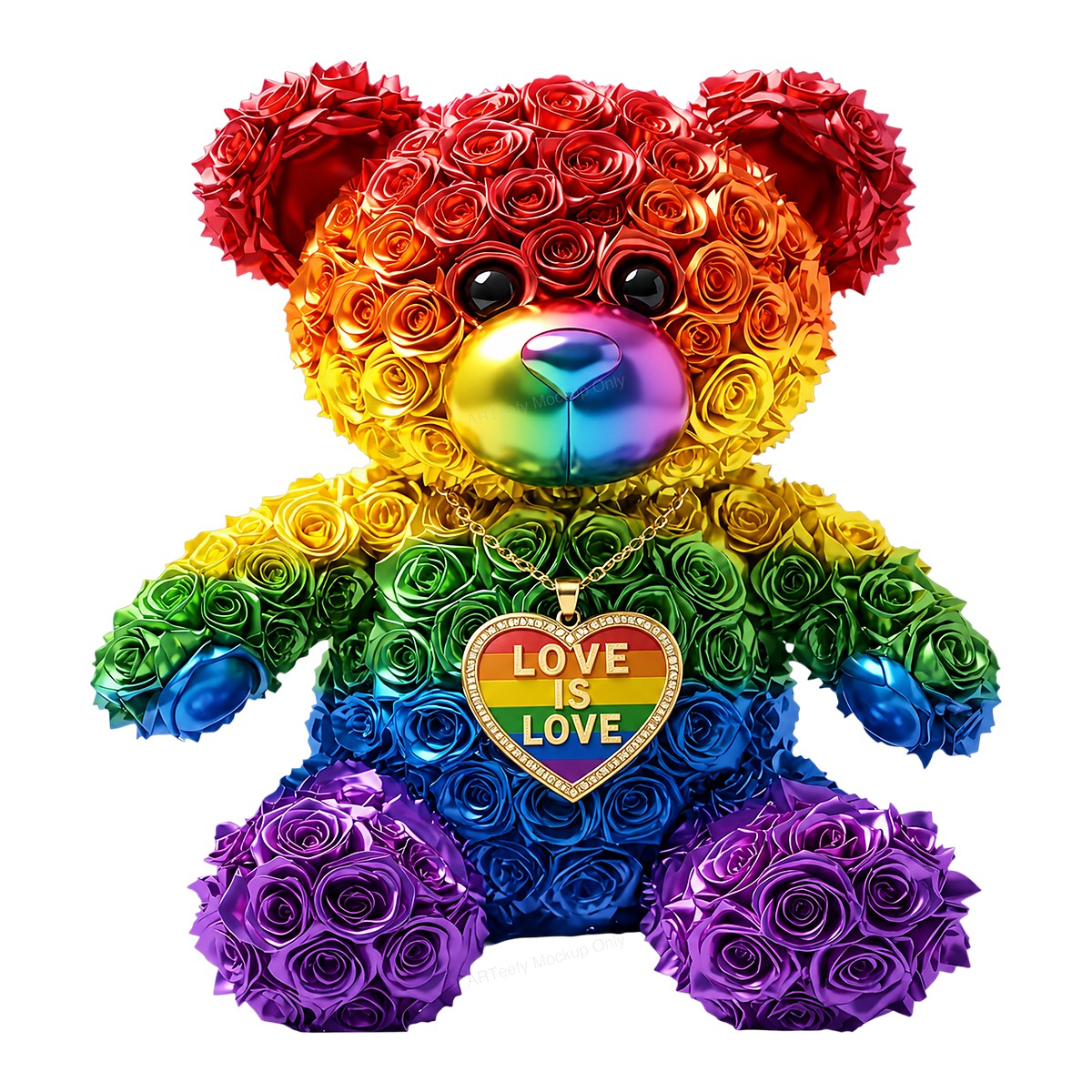 DTF Transfer Love Is Love Rainbow Rose Teddy Bear Graphic for Pride Shirts and LGBTQ Apparel - 1