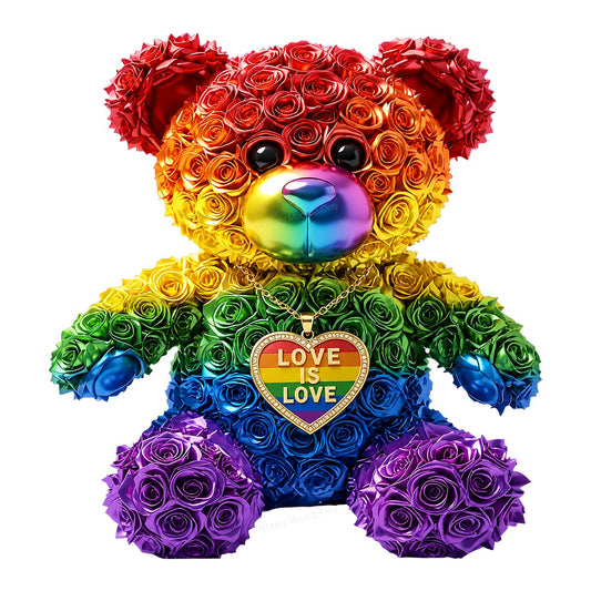 DTF Transfer Love Is Love Rainbow Rose Teddy Bear Graphic for Pride Shirts and LGBTQ Apparel - 1