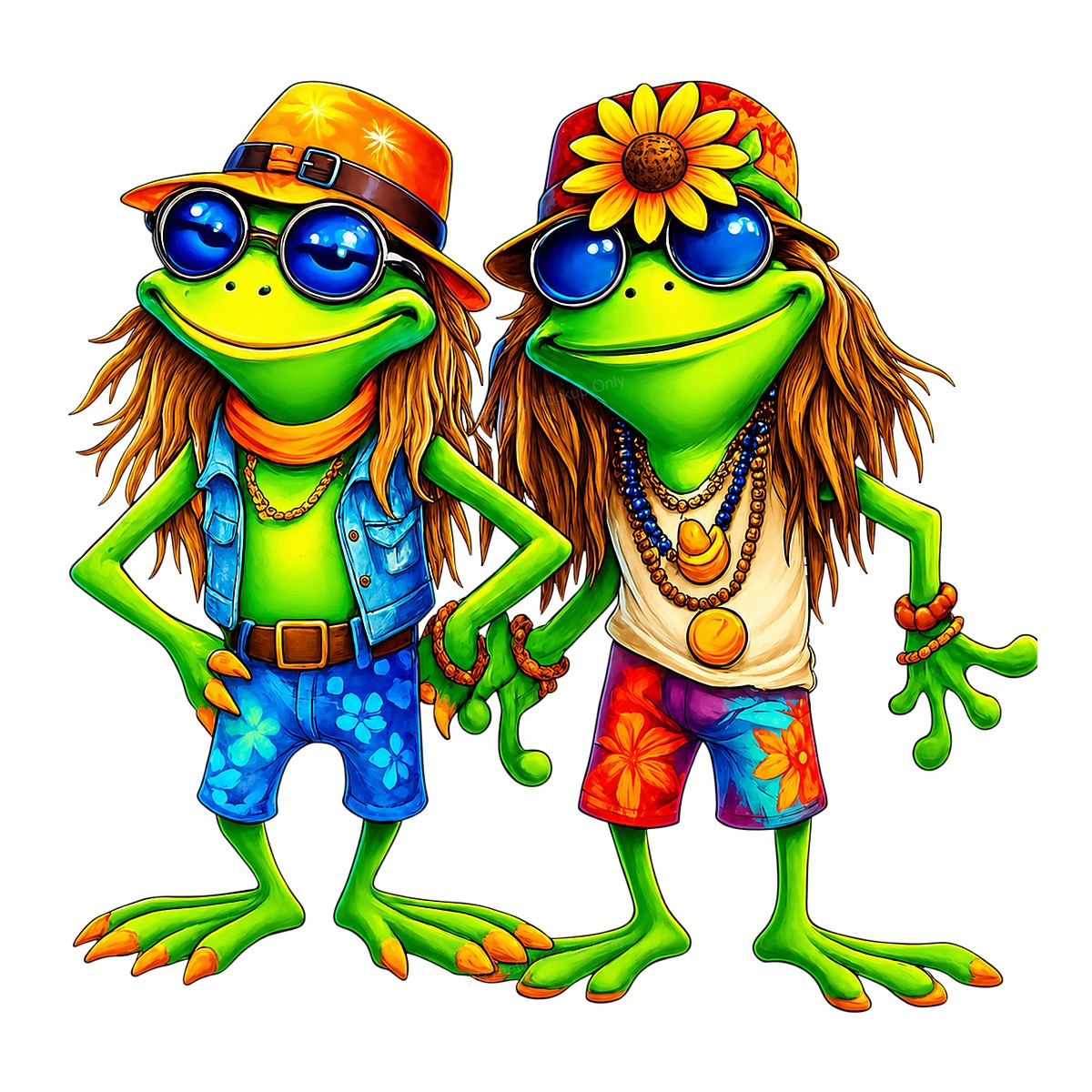 DTF Transfer Hippie Frogs with Sunglasses Tropical Graphic for T Shirts Hoodies and Summer Beachwear - 1