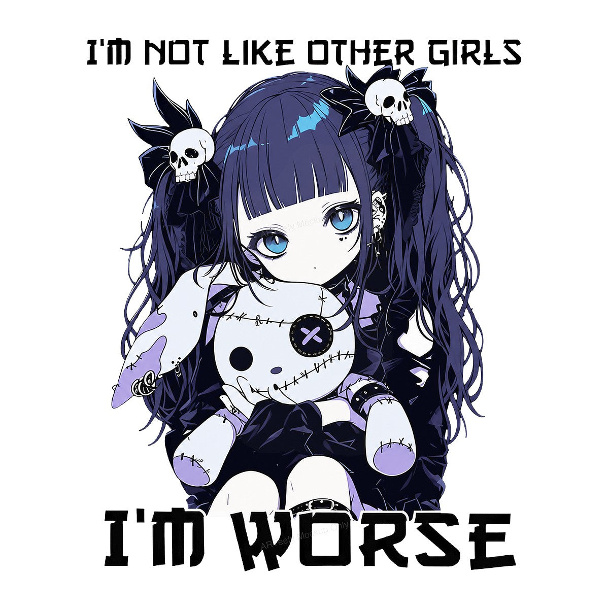 DTF Heat Transfer I’m Not Like Other I’m Worse Gothic Anime Girl with Skull Bows Graphic for T Shirts Hoodies and Tote Bags - 1
