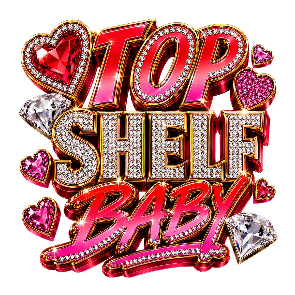 DTF Transfer Top Shelf Baby Quote with Diamonds and Hearts Graphic for T Shirts Hoodies and Tote Bags - 1