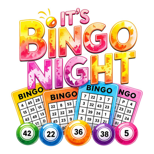 DTF Transfer It’s Bingo Night Quote Colorful Bingo Cards Graphic for T Shirts Hoodies and Game Night Apparel - 1