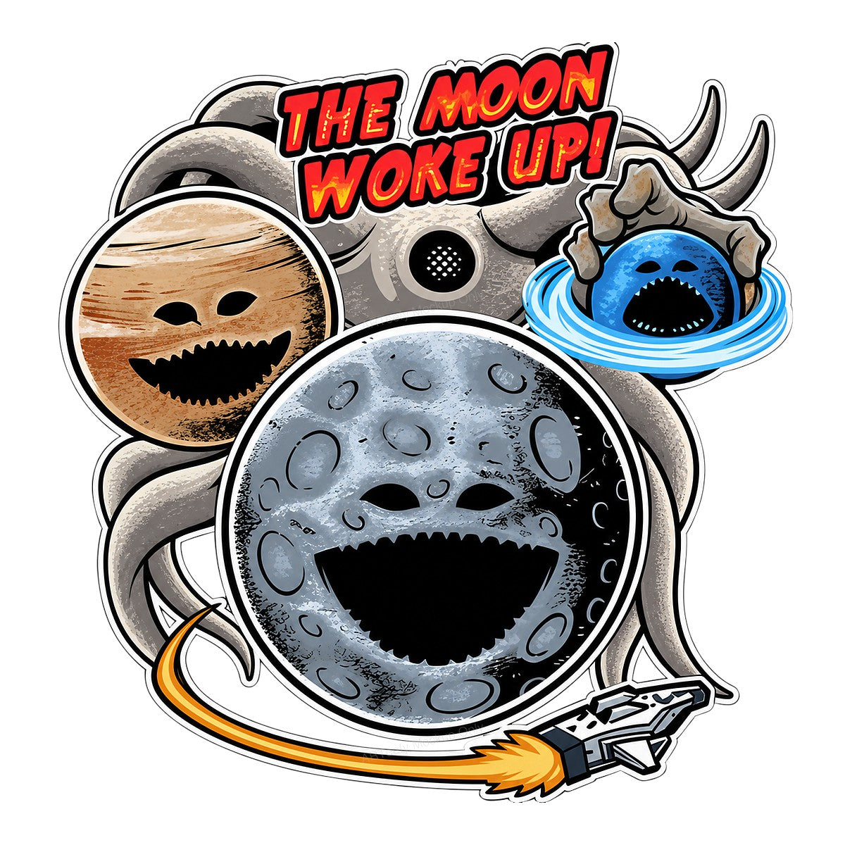 Funny Graphic Transfer The Moon Woke Up Cartoon Planets and Spaceship Design for T Shirts Hoodies and Tote Bags - 1