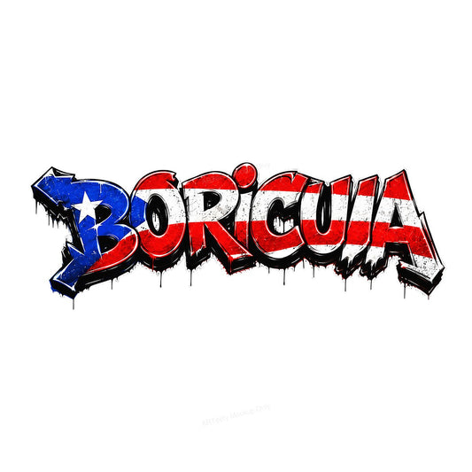 DTF Heat Transfer Boricua Puerto Rican Flag Graffiti Text Graphic for T Shirts Hoodies and Tote Bags - 1