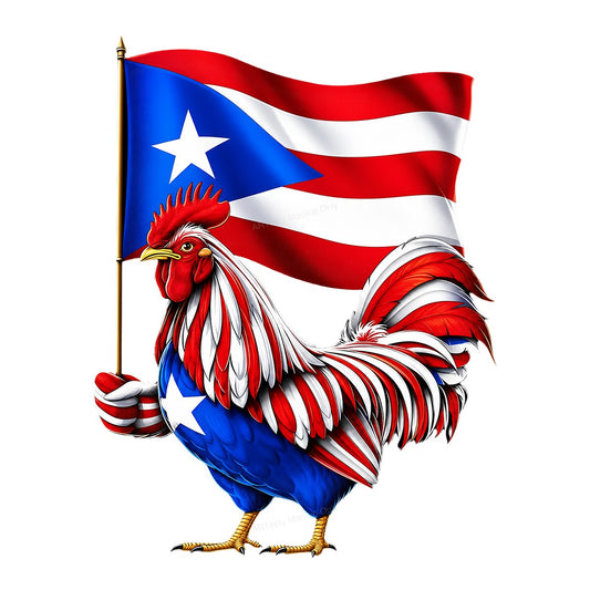 DTF Heat Transfer Puerto Rico Flag Rooster Patriotic Graphic for T Shirts Hoodies and Tote Bags - 1