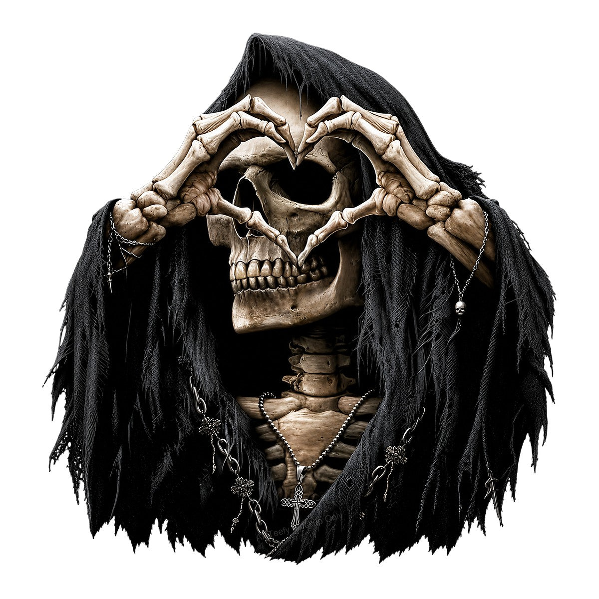 DTF Transfer Grim Reaper Skeleton Heart Hands Gothic Cloak Graphic for T Shirts Hoodies and Halloween Shirts - 1