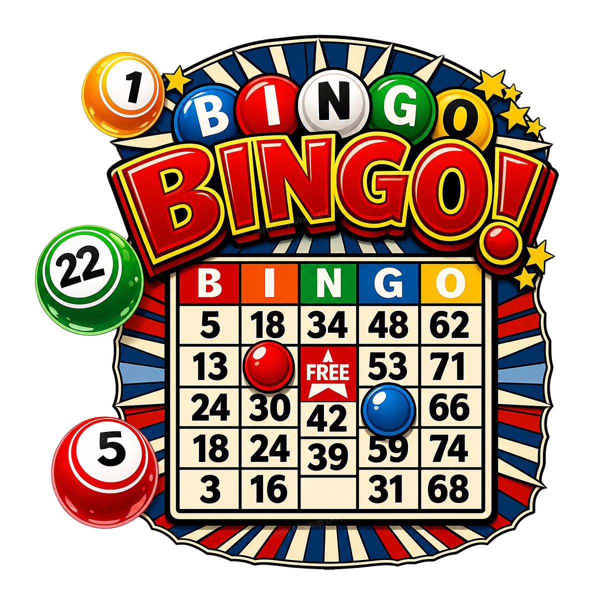 DTF Transfer Bingo Card and Colorful Bingo Balls Graphic for T Shirts Hoodies and Tote Bags - 1