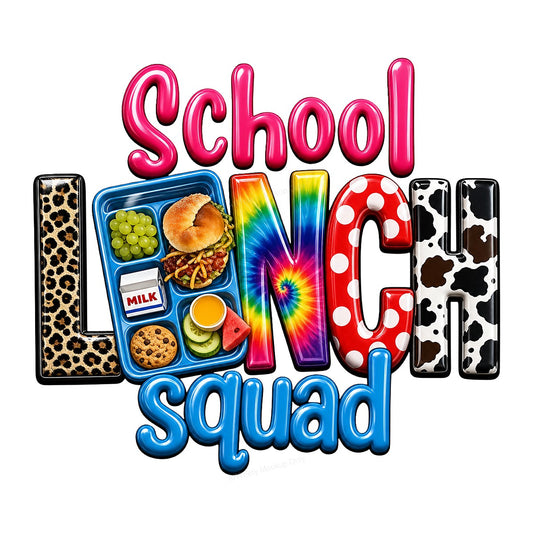 DTF Transfer School Lunch Squad Leopard Tie Dye Cow Print Graphic for T Shirts Hoodies and Tote Bags - 1