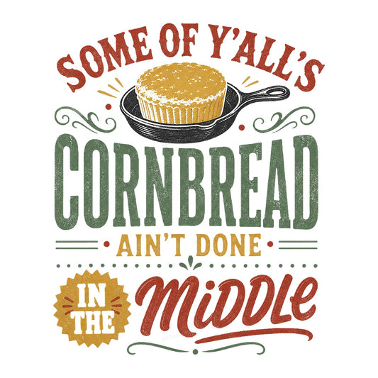 Funny Graphic Transfer Some Of Y’all’s Cornbread Ain’t Done In The Middle Retro Southern Typography for T Shirts Hoodies and Gifts - 1