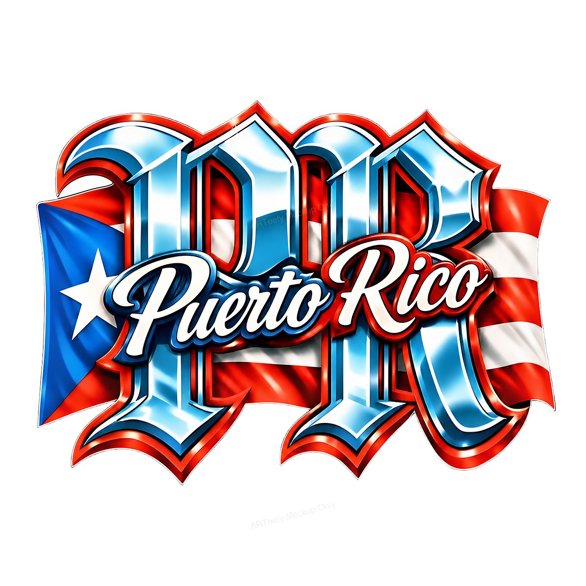 DTF Heat Transfer Puerto Rico Flag PR Lettering Graphic for T Shirts Hoodies and Tote Bags - 1