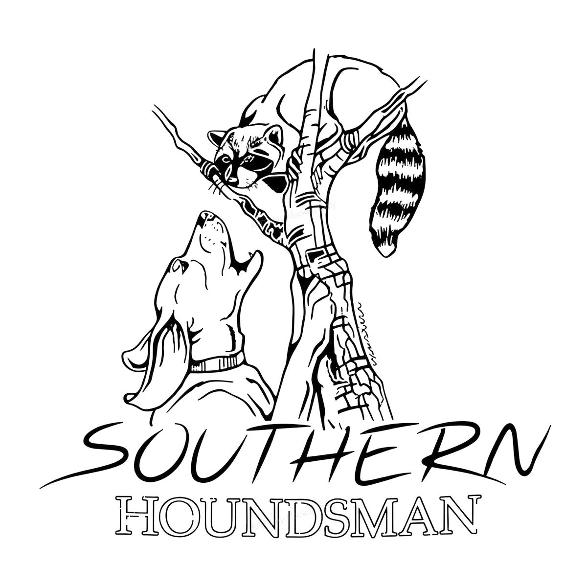 DTF Heat Transfer Southern Houndsman Coon Dog and Raccoon Tree Graphic for T Shirts Hoodies and Hunting Apparel - 1