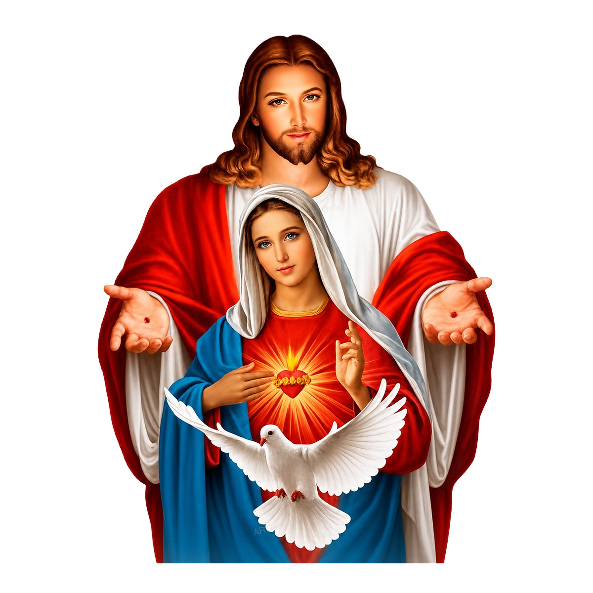 Christian Heat Transfer Sacred Hearts with White Dove Religious Artwork for T Shirts Hoodies and Tote Bags - 1