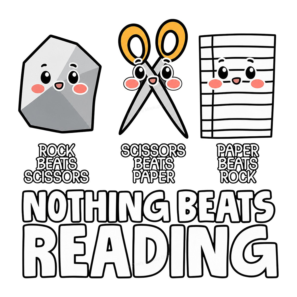 Funny Graphic Transfer Nothing Beats Reading Rock Paper Scissors Cartoon Design for Teacher Shirts and Book Lover Apparel - 1