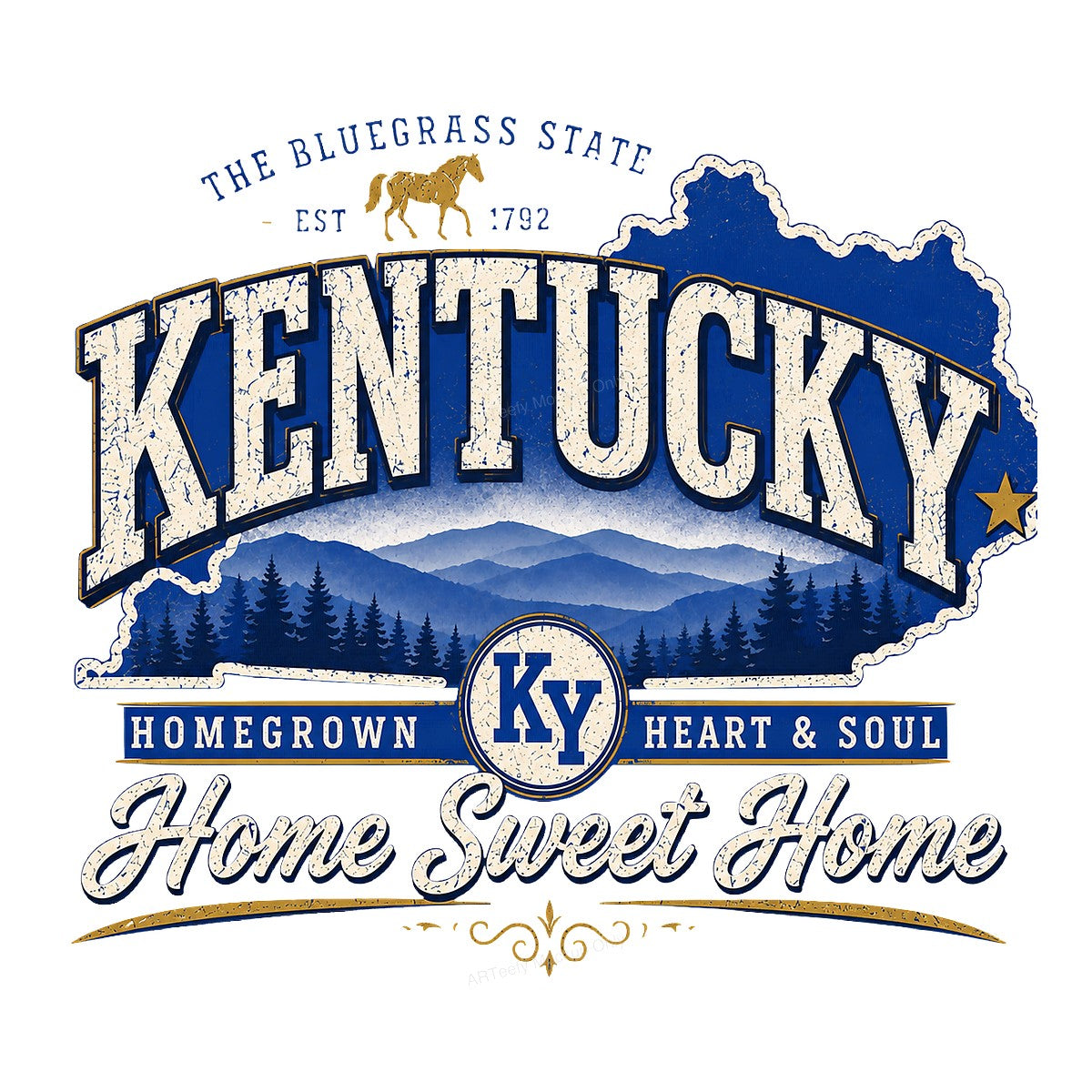 DTF Heat Transfer Kentucky Home Sweet Home Bluegrass State Map Graphic for T Shirts Hoodies and Tote Bags - 1