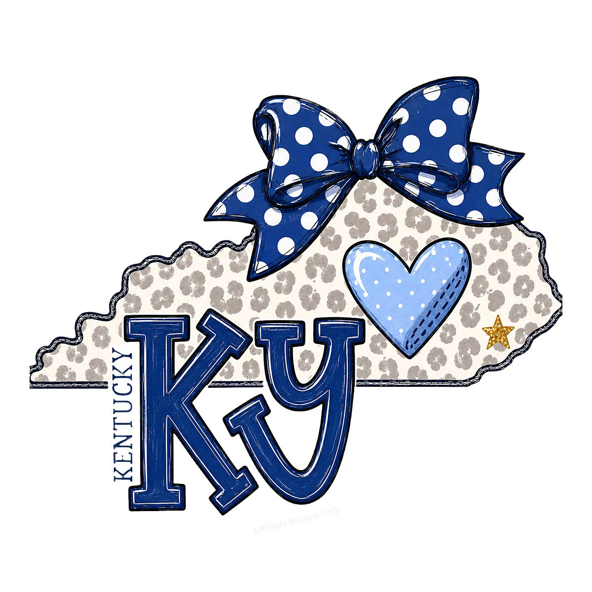 DTF Heat Transfer Kentucky KY State Outline with Polka Dot Bow and Heart Graphic for T Shirts Hoodies and Tote Bags - 1