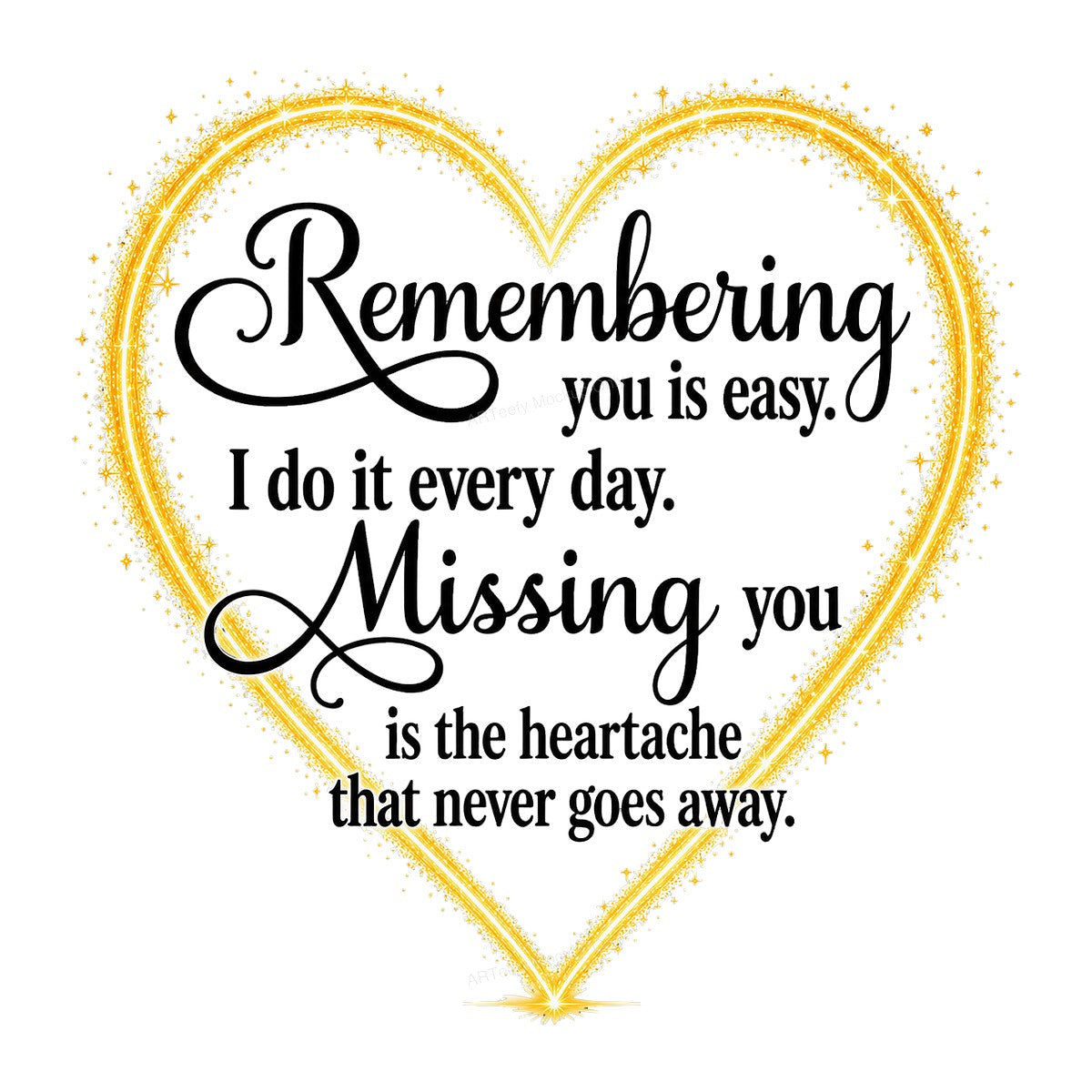 DTF Transfer Remembering You Memorial Quote Golden Sparkle Heart Graphic for T Shirts Hoodies and Memorial Apparel - 1