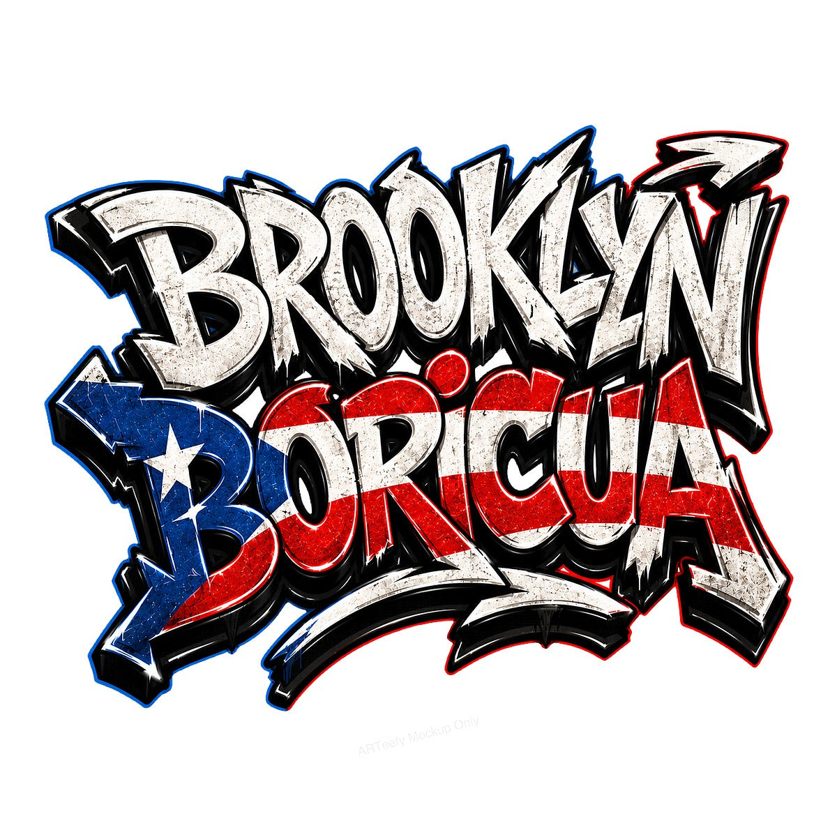 DTF Heat Transfer Brooklyn Boricua Puerto Rican Flag Graffiti Graphic for T Shirts Hoodies and Tote Bags - 1