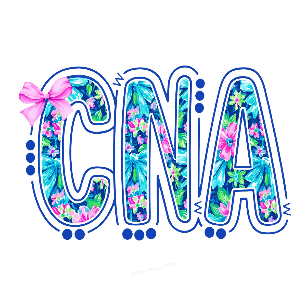DTF Transfer CNA Floral Letters with Pink Bow Graphic for T Shirts Hoodies and Tote Bags - 1