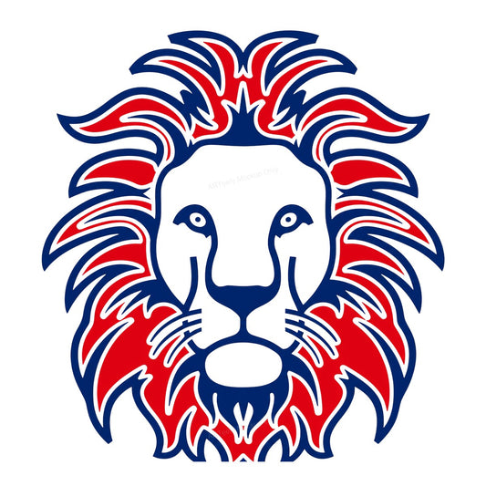 DTF Heat Transfer Bold Red and Blue Lion Head Graphic for T Shirts Hoodies and Tote Bags - 1