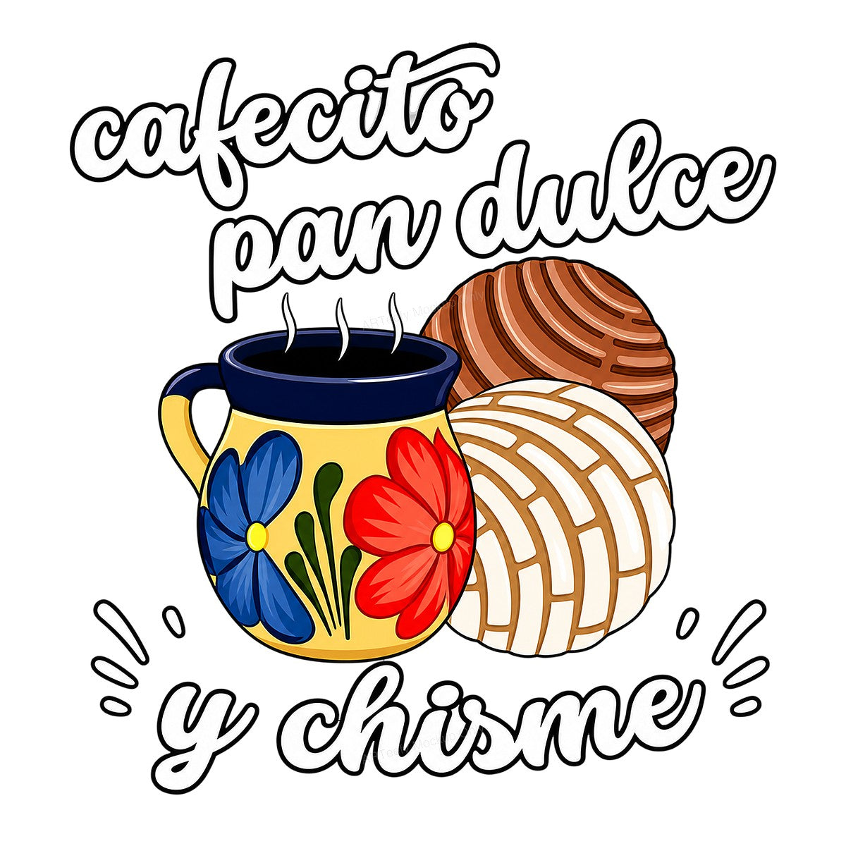 DTF Heat Transfer Cafecito Pan Dulce Y Chisme Mexican Mug Graphic for T Shirts Hoodies and Tote Bags - 1