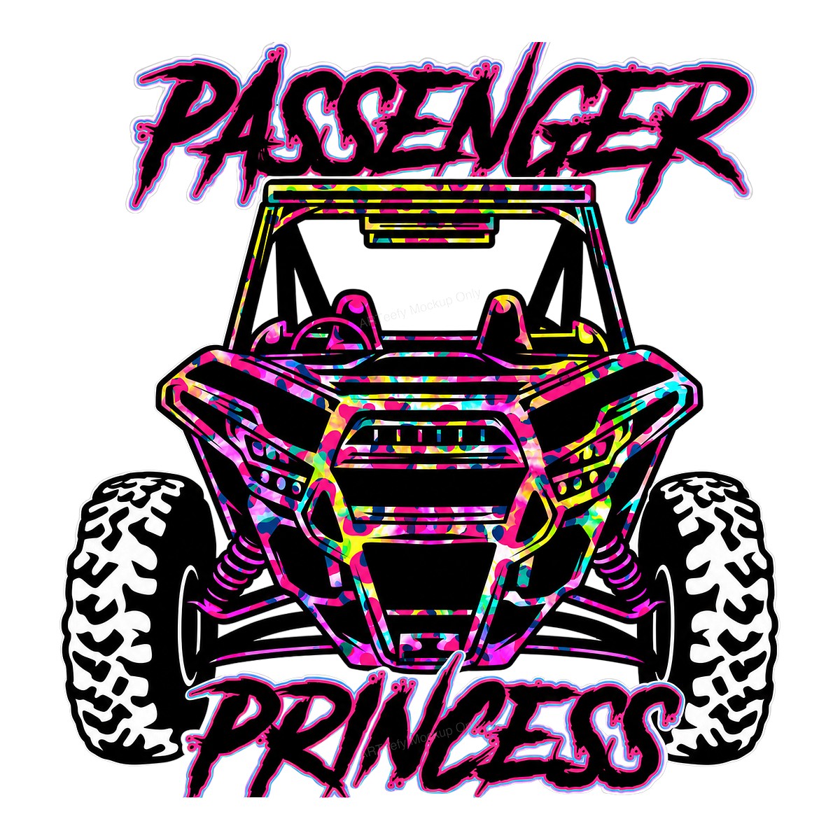 DTF Heat Transfer Passenger Princess ATV Neon Leopard Graphic for T Shirts Hoodies and Racing Apparel - 1