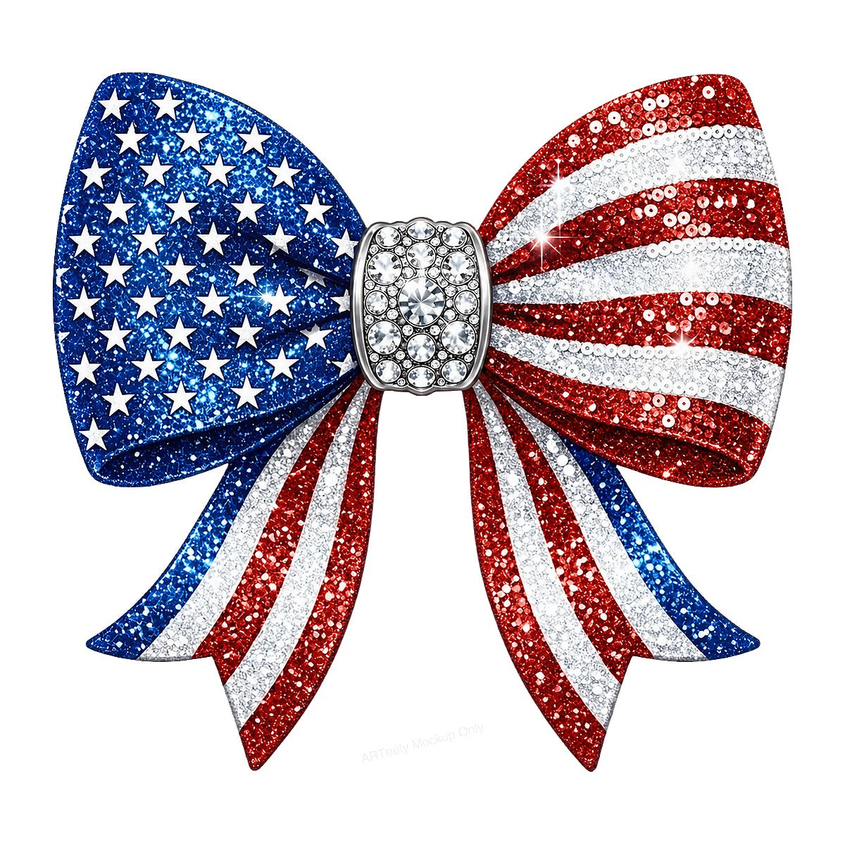 DTF Heat Transfer Patriotic Glitter American Flag Bow with Rhinestones Graphic for T Shirts Hoodies and Tote Bags - 1