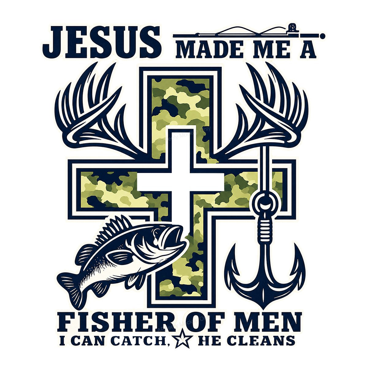Christian Heat Transfer Jesus Made Me a Fisher of Men Camo Cross Anchor Graphic for T Shirts Hoodies and Gifts - 1